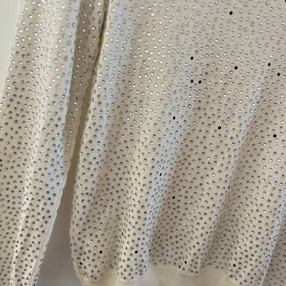 Alice & Oliva Woman's Rhinestone Cashmere Blend Cream Pull-over Sweater Sz Med - Picture 8 of 12